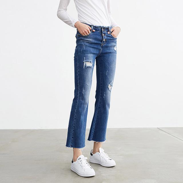 喇叭牛仔裤复古点白,喇叭牛仔裤怀旧复古