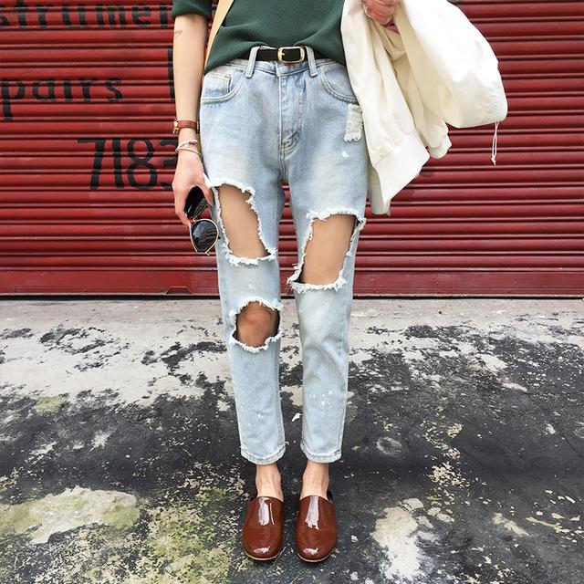 高街破洞牛仔九分裤,美式高街破洞牛仔裤谁穿谁好看