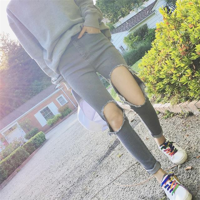 高街破洞牛仔九分裤,美式高街破洞牛仔裤谁穿谁好看