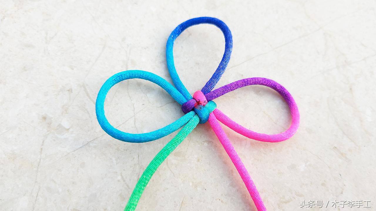 怎样编织酢浆草结的编法图解步骤,手工红绳编织蝴蝶结教程