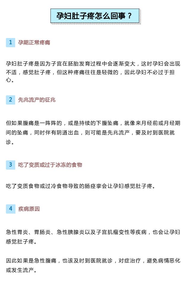 了解孕期生理性以及病理性“肚子疼”的原因，做个心理有底的孕妈