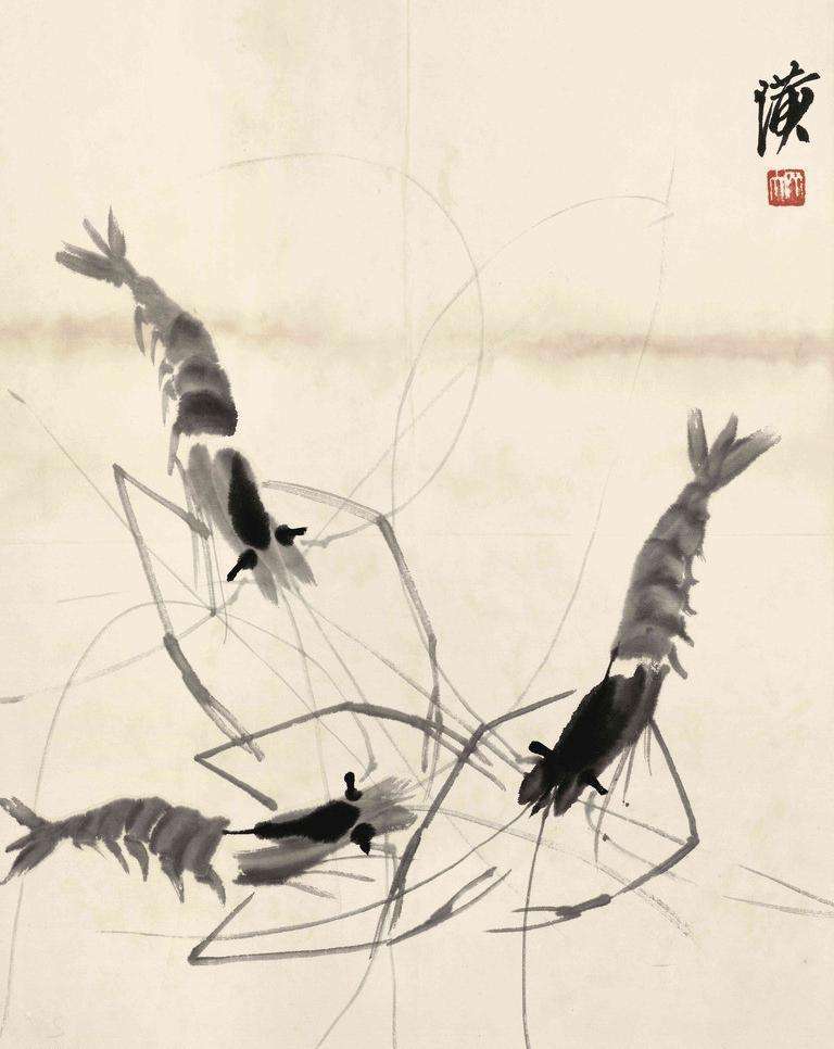 水墨大虾怎么画,水墨彩色大虾画