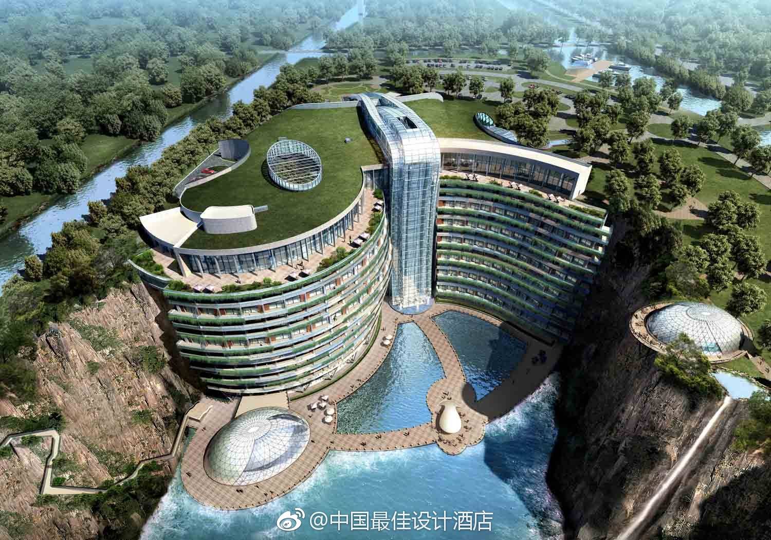 上海的深坑酒店建造过程,上海五星级深坑酒店
