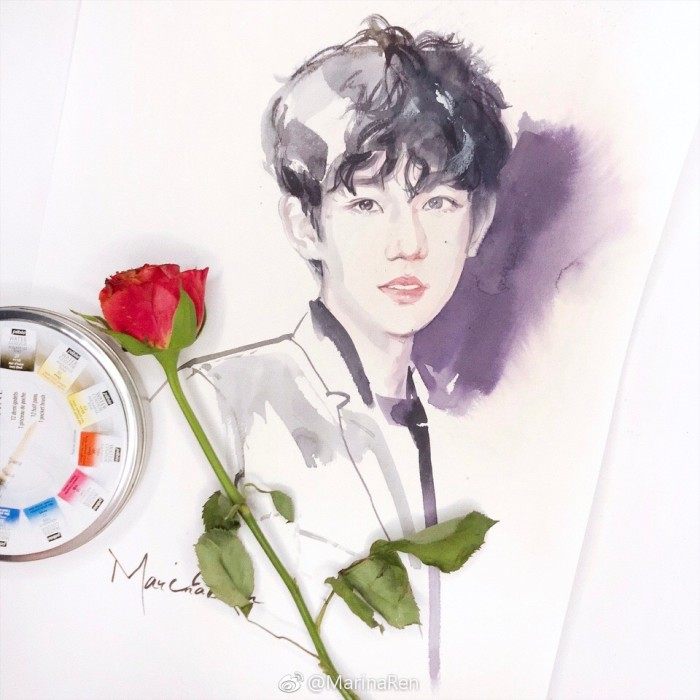 王源手绘画大神,王源水彩手绘图片