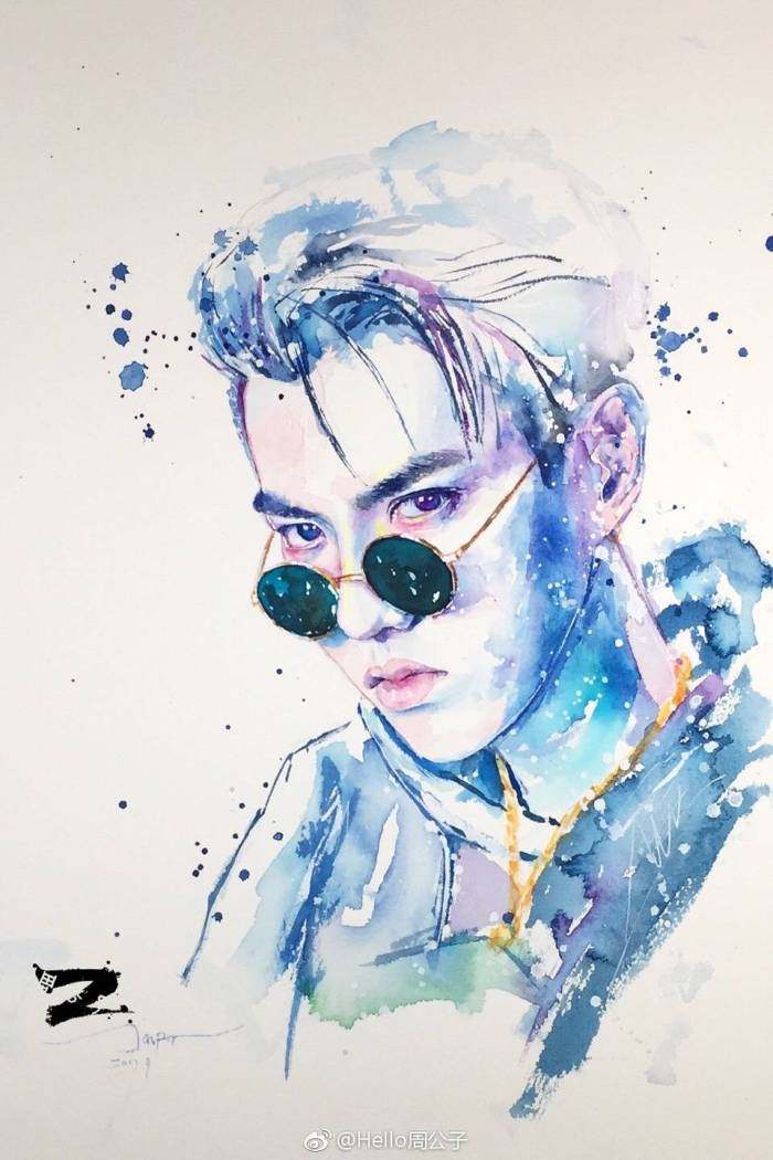 王源手绘画大神,王源水彩手绘图片