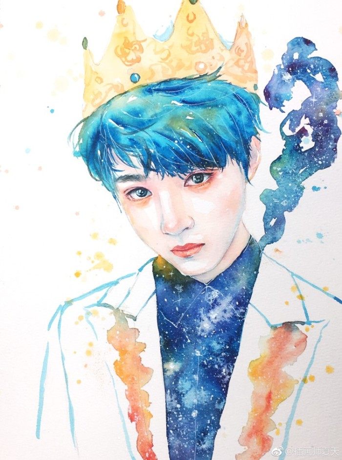 王源手绘画大神,王源水彩手绘图片
