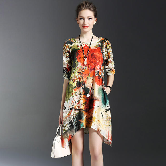时尚显瘦印花气质连衣裙,丹慕妮尔气质印花连衣裙