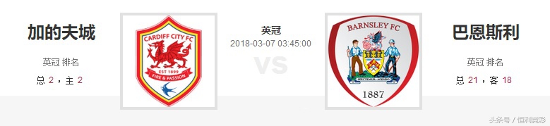 今日英冠分析巴恩斯利vs卡迪夫城,卡迪夫城vs哈德斯菲尔德比分预测