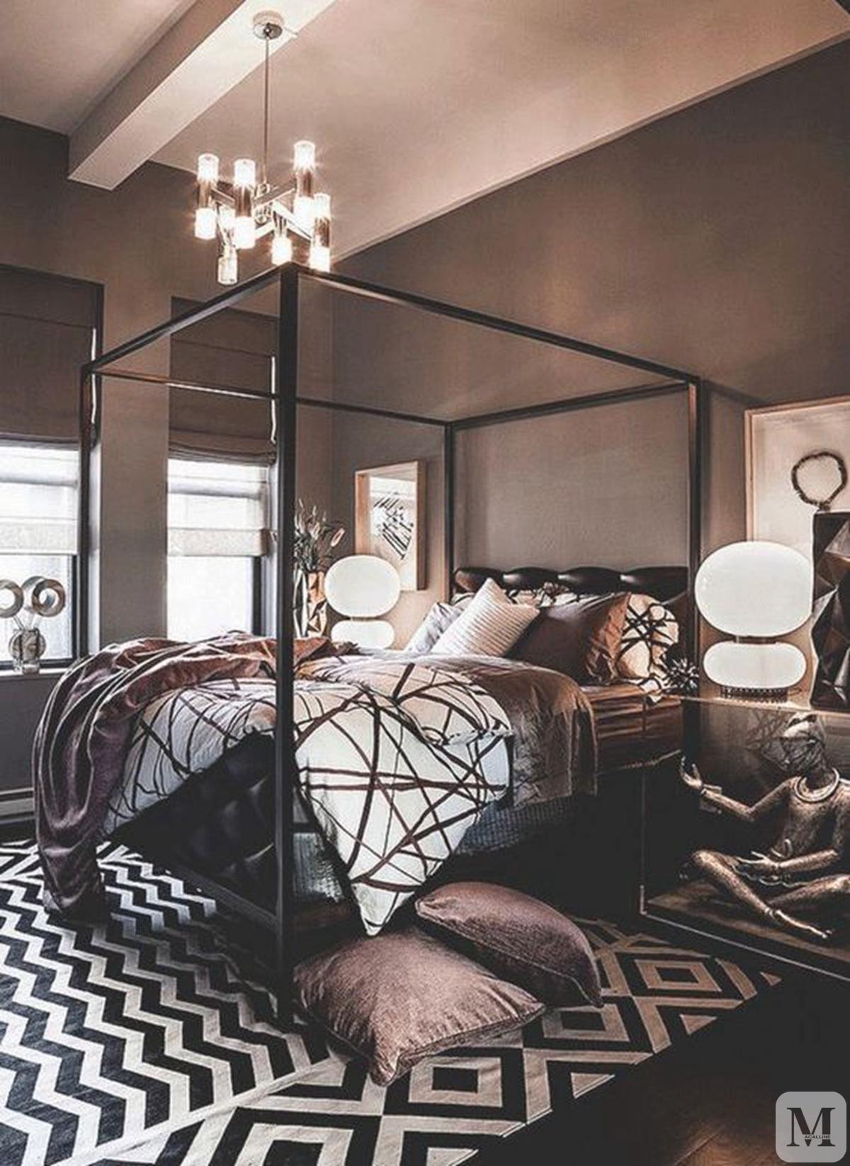 法式卧室黑色床搭配效果图,豪宅卧室上下铺