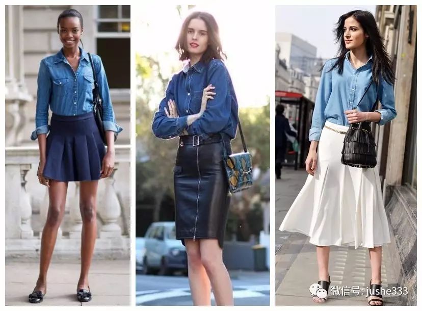 小个子牛仔衬衫的穿法,万能单品白衬衫的n种穿法