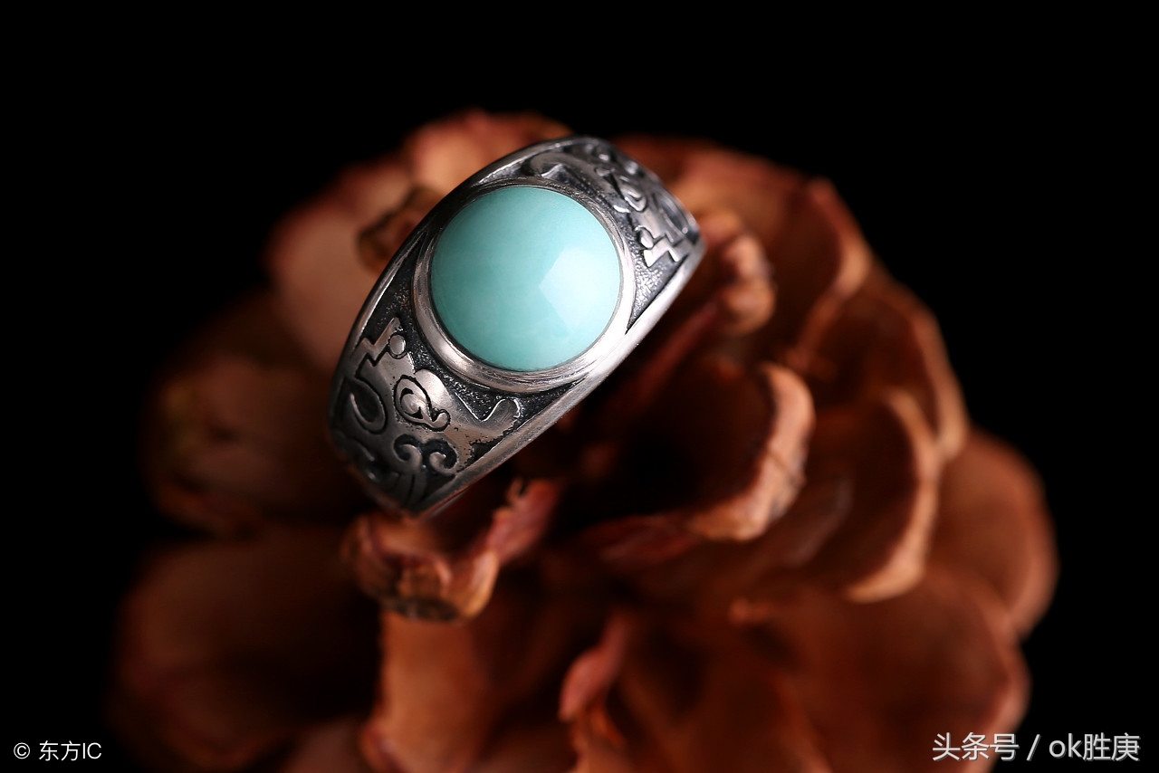 绿松石925银镶嵌吊坠,文玩戒指绿松石