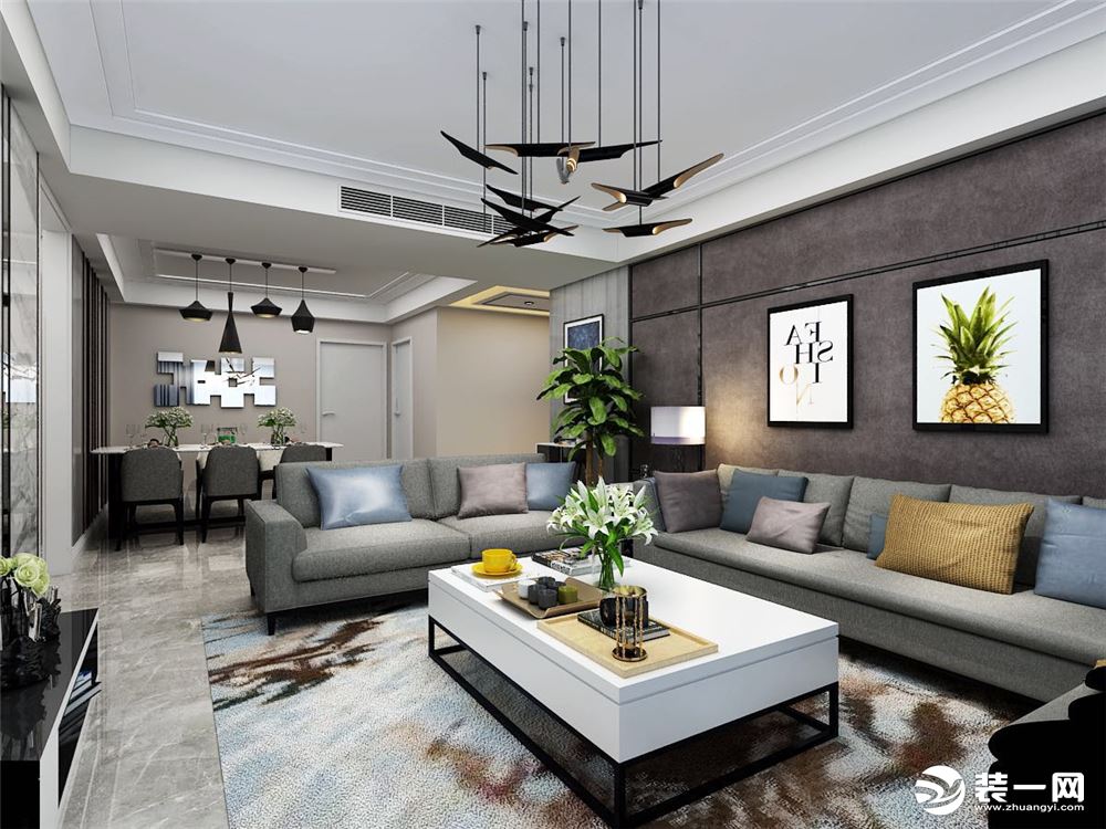 客厅背景墙设计帅气爆棚，青岛鲁润静园146㎡，现代硬包预算10万