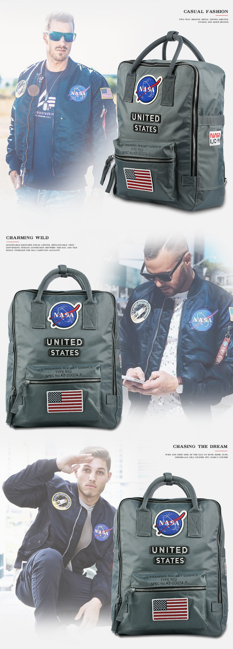 nasa宇航员高颜值双肩背包,nasa十大经典背包