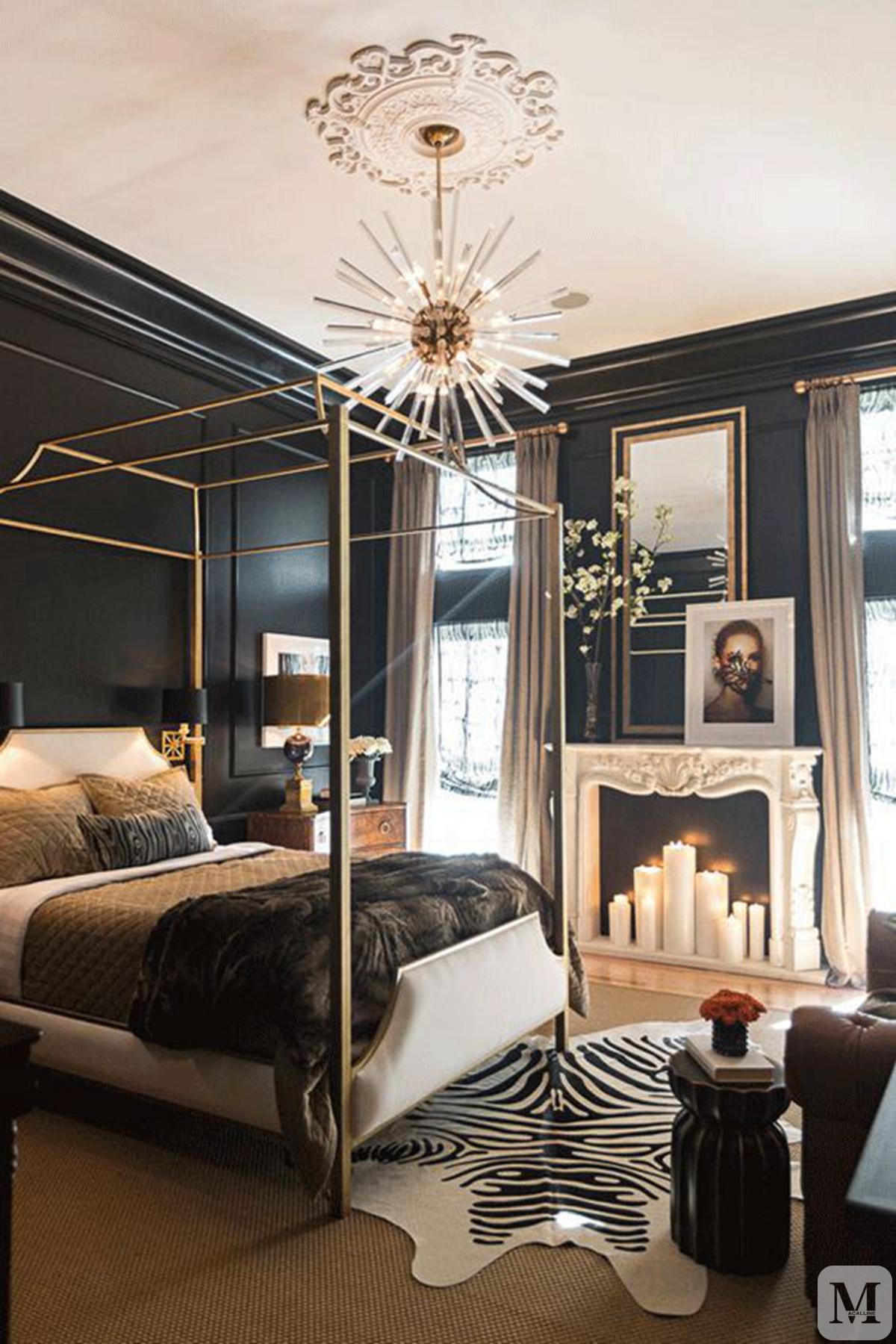 法式卧室黑色床搭配效果图,豪宅卧室上下铺