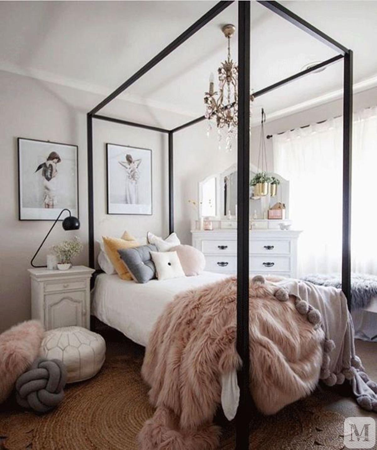 法式卧室黑色床搭配效果图,豪宅卧室上下铺