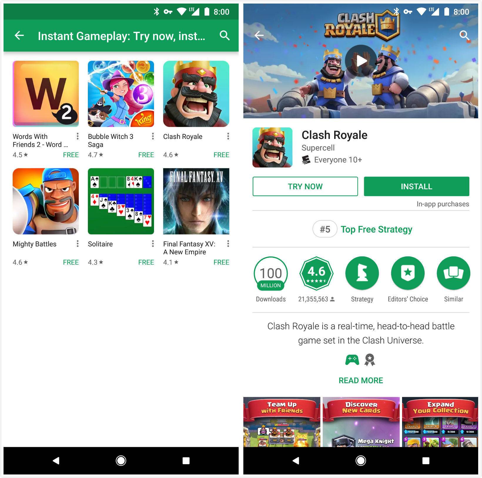 Google即时应用支持游戏了,可以先试玩再*载下**