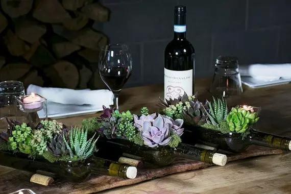 红酒瓶与多肉,玻璃瓶与多肉的邂逅