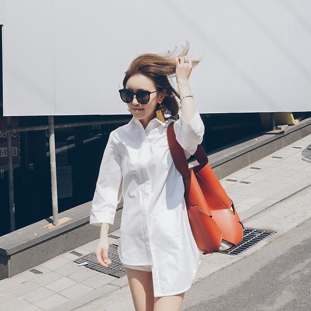 孕妇衬衫上衣中长款搭配,孕期穿搭夏季衬衫