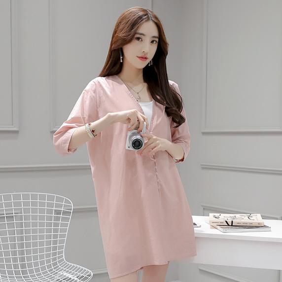 孕妇衬衫上衣中长款搭配,孕期穿搭夏季衬衫