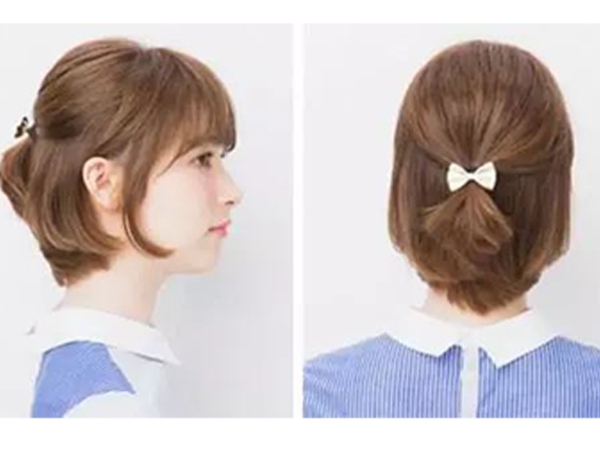 黑发色短发半扎发怎么扎图片,短发半扎高马尾怎么扎不会塌