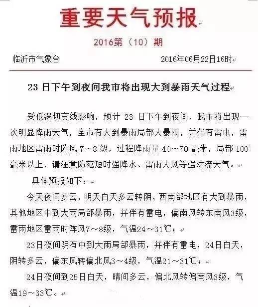 台风临沂暴雨红色预警,山东临沂发布暴雨大风预警