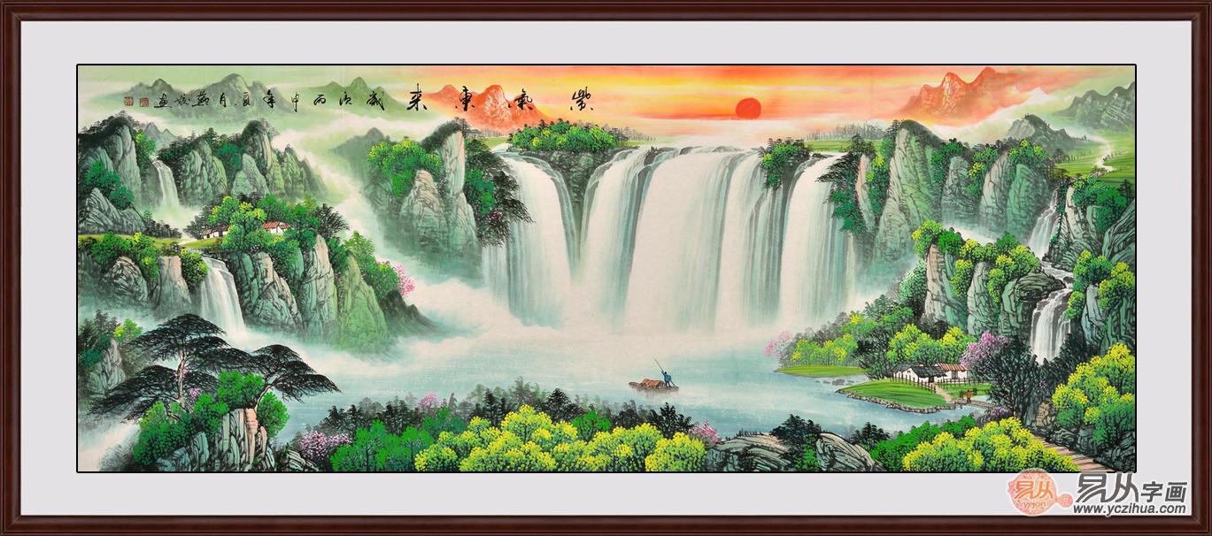 客厅山水画聚宝盆油画,客厅招财风水装饰画