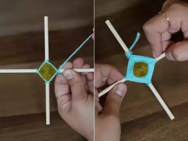 用毛线和竹棍编十字架,木棍编织方法图解