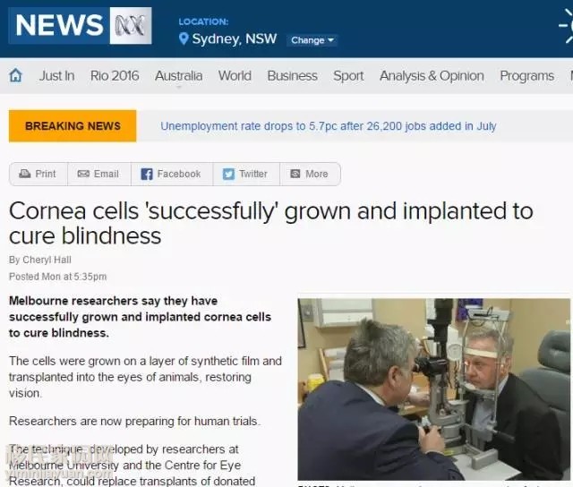 人工眼角膜最新研究进展,澳洲科学家