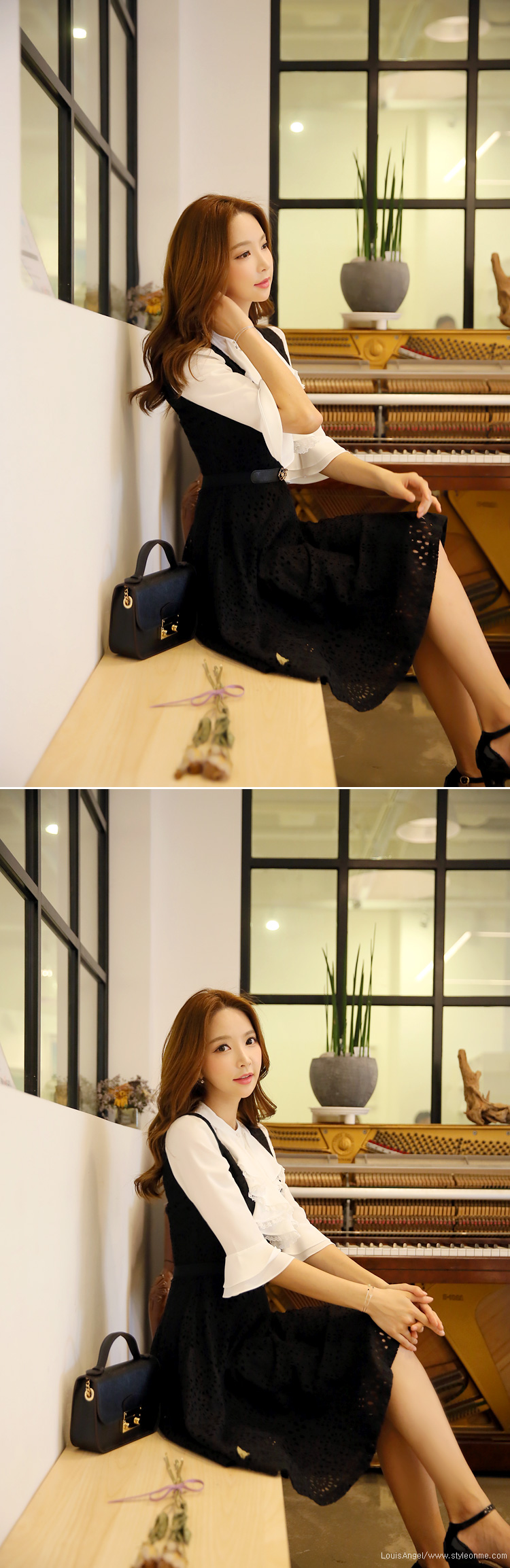 韩国美女夏季连衣裙,韩国黑色中腰连衣裙美女