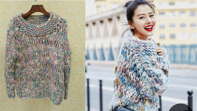 粗棒针毛衣宽松慵懒风搭配,拯救圆领粗针织毛衣穿搭