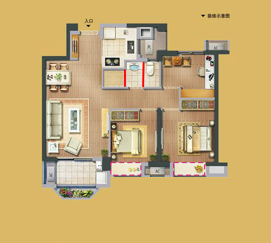 阳光城檀悦83平效果图,阳光城檀悦复式设计方案