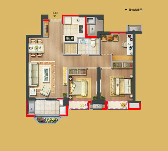 阳光城檀悦83平效果图,阳光城檀悦复式设计方案