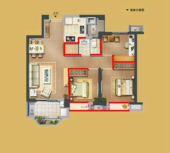 阳光城檀悦83平效果图,阳光城檀悦复式设计方案