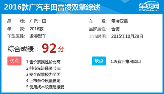 2016款广汽丰田雷凌双擎完全评价报告