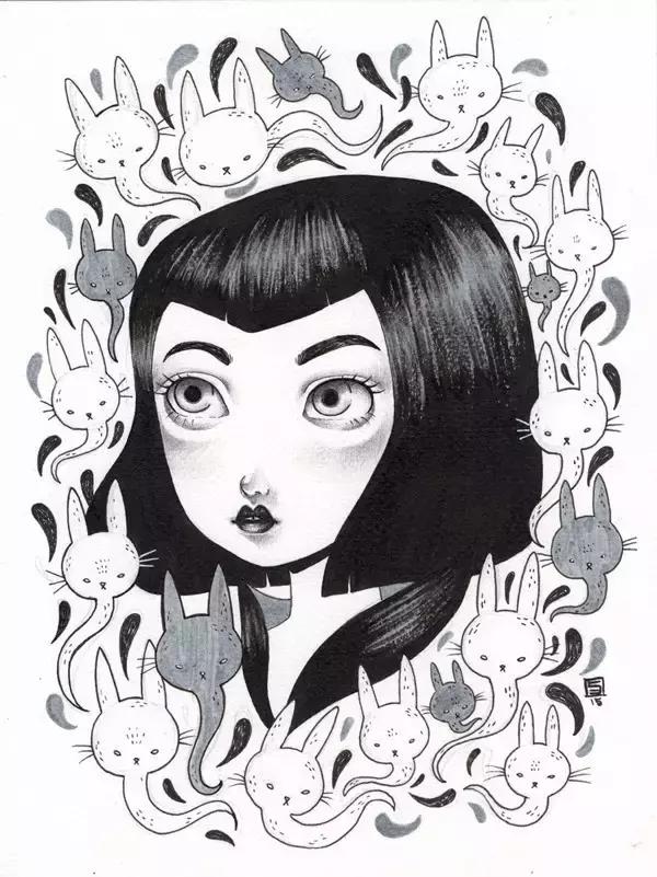 插画魔卡少女樱,插画少女和猫图片