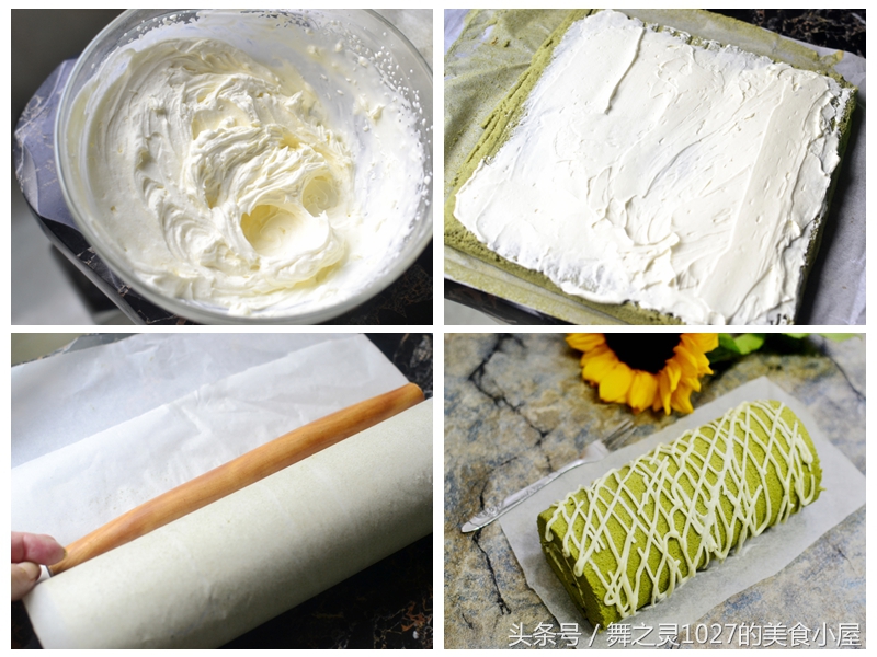 抹茶蛋糕卷的奶油,抹茶蛋糕卷配粉色