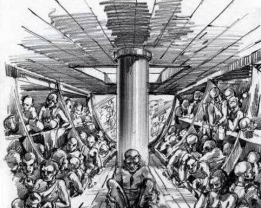 黑人奴隶在贩奴船上的生活：人挤人肉贴肉，与蟑螂、老鼠睡在一起