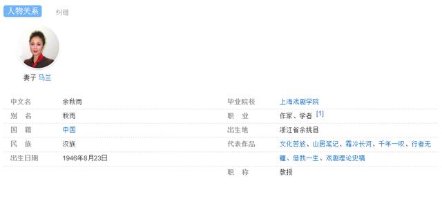 余秋雨前妻李红简历和图片,余秋雨的前妻李红