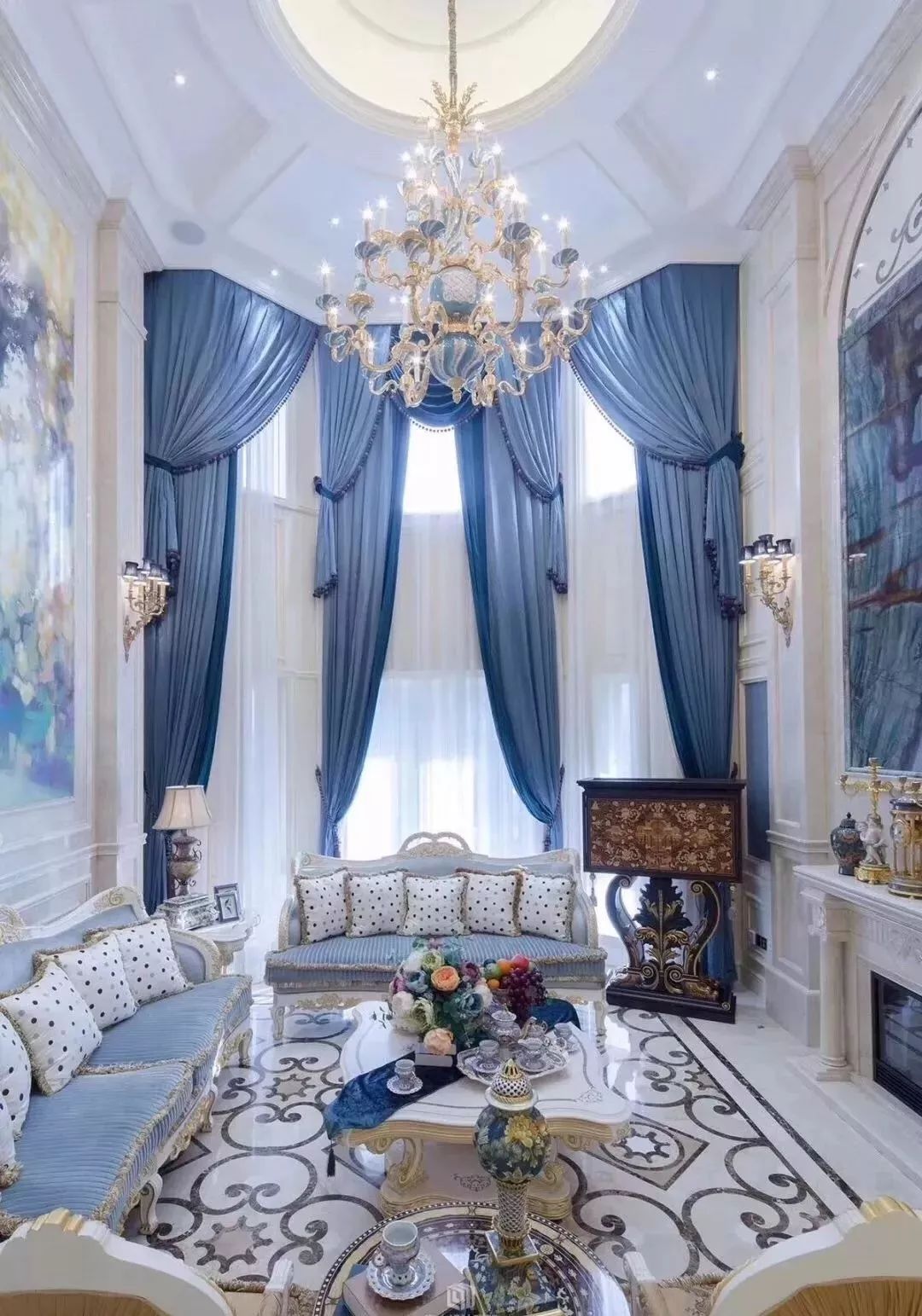 别墅客厅窗帘最新款式效果图,2020别墅窗帘