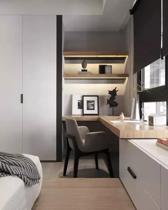 1.6米带转角书桌带书架书柜一体,2021书桌书柜衣柜一体效果图简约