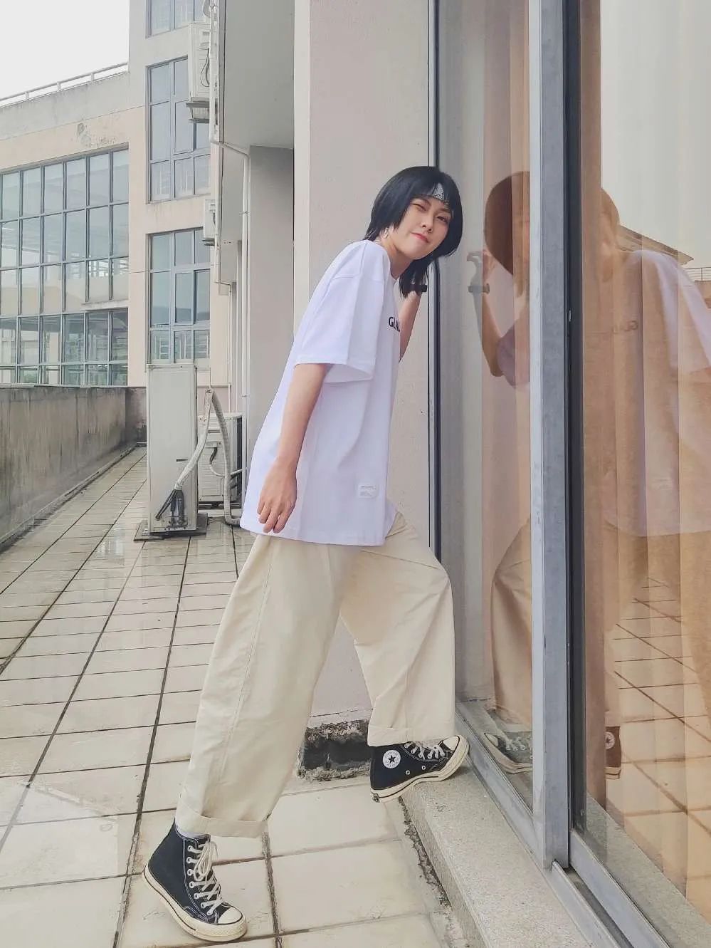 穿搭初恋裤子,初恋穿匡威