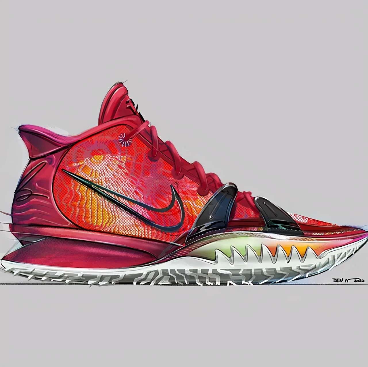 欧文穿欧文7打球图片,nba上脚欧文7紫黄破晓