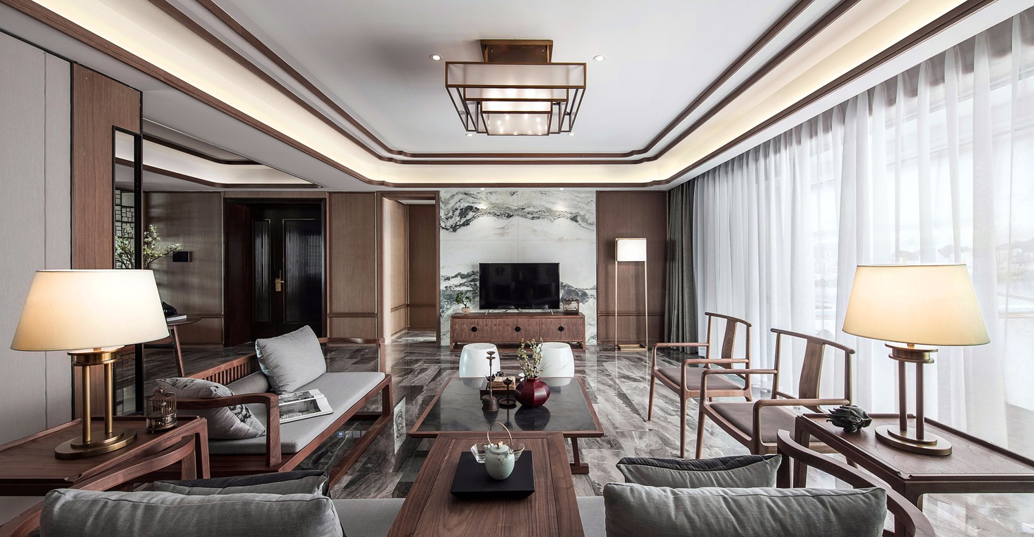 房子装修漂亮便捷的背景墙来啦,背景墙较短新中式效果图大全