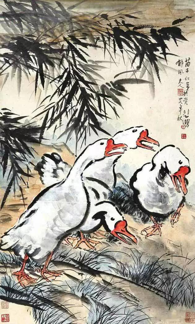 国画名家画鹅欣赏,国画大师画鹅视频