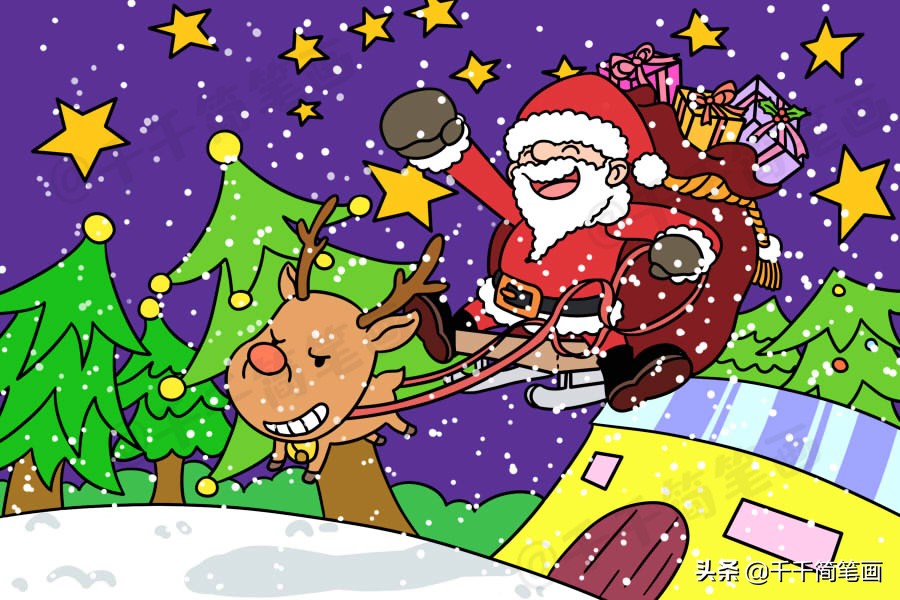 圣诞节简笔画场景圣诞老人,圣诞节黑板报简笔画圣诞老人