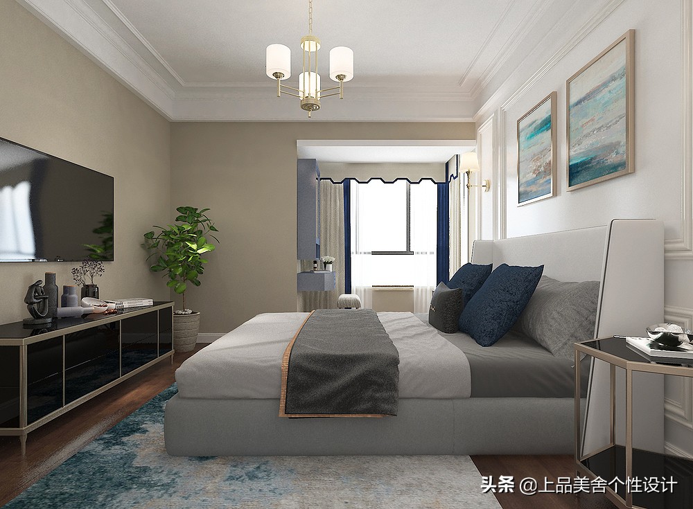 118平米美式风格，整面墙的电视柜大大提升了收纳空间