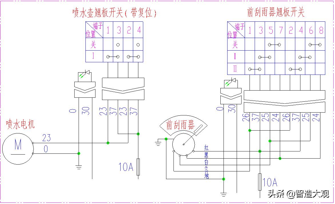 刮水器及洗涤器电路图工作原理,刮水器操作装置图