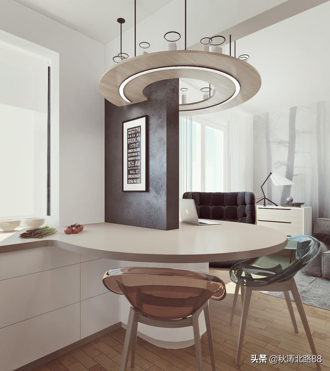 餐厅与阳台之间做个小吧台效果图,法式半开式厨房餐厅隔断吧台一体