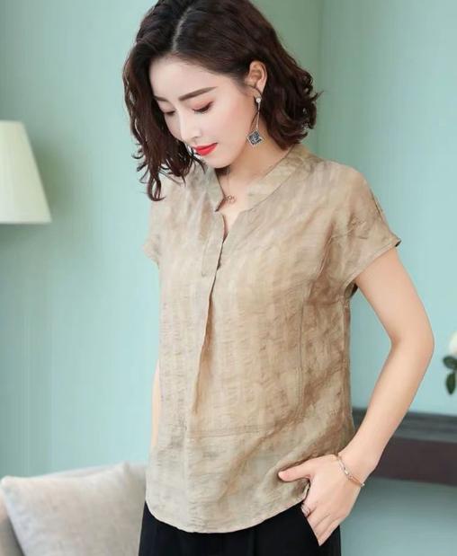 微胖女士棉麻衫,棉麻五六十多大妈高档衣服