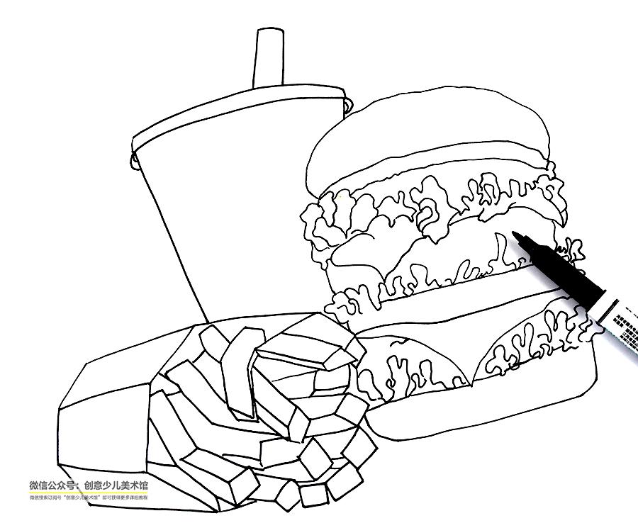 儿童画美食涂颜色教程,画汉堡怎么画简单又好看